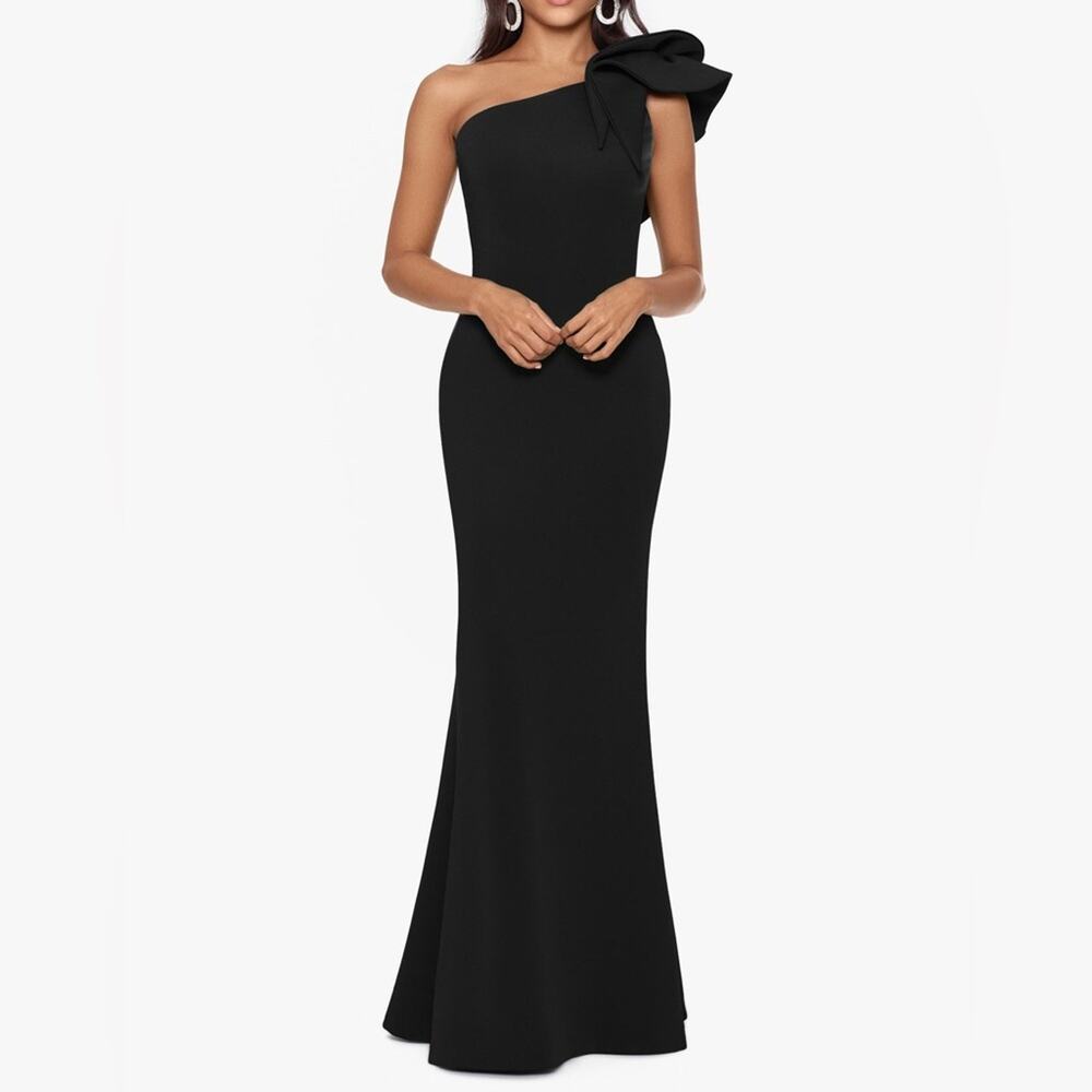 Betsy & Adam Black One Shoulder Dress